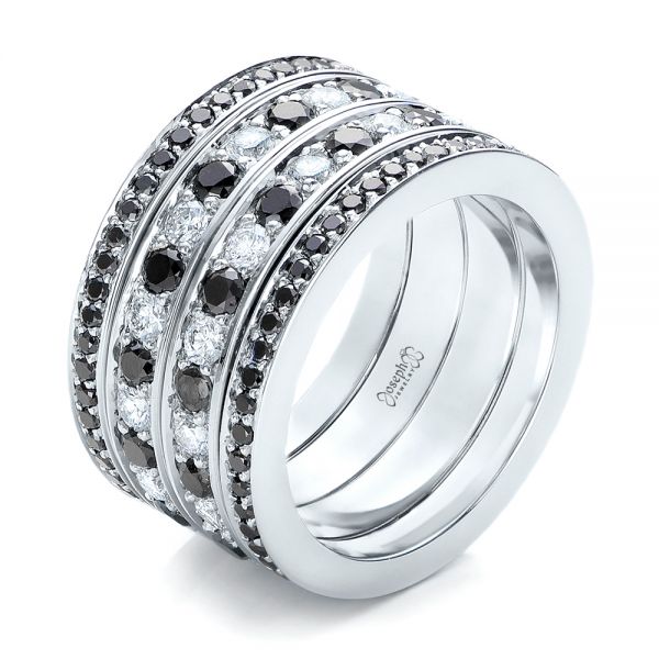  Platinum Platinum Custom Black And White Diamond Wedding Bands - Three-Quarter View -  101174