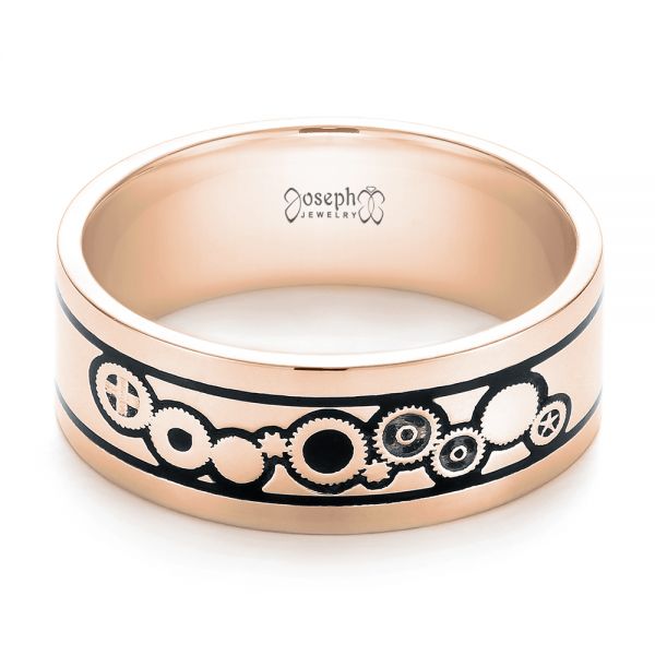 18k Rose Gold 18k Rose Gold Custom Black Antiqued Engraved Wedding Band - Flat View -  103282