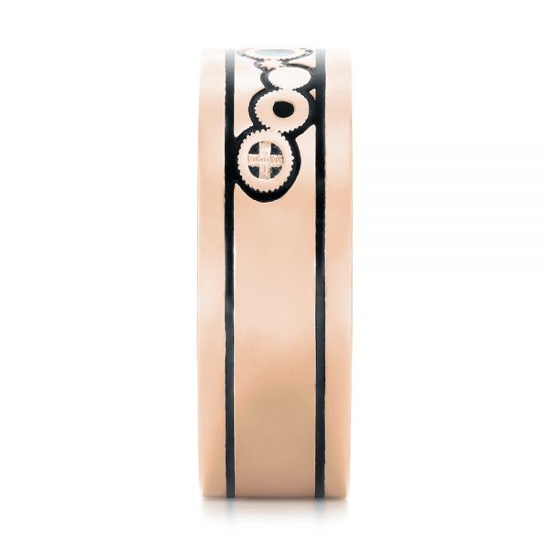 18k Rose Gold 18k Rose Gold Custom Black Antiqued Engraved Wedding Band - Side View -  103282