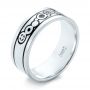 18k White Gold 18k White Gold Custom Black Antiqued Engraved Wedding Band - Three-Quarter View -  103282 - Thumbnail