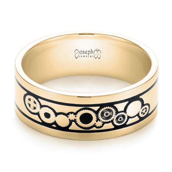 18k Yellow Gold 18k Yellow Gold Custom Black Antiqued Engraved Wedding Band - Flat View -  103282