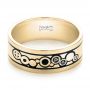 18k Yellow Gold 18k Yellow Gold Custom Black Antiqued Engraved Wedding Band - Flat View -  103282 - Thumbnail