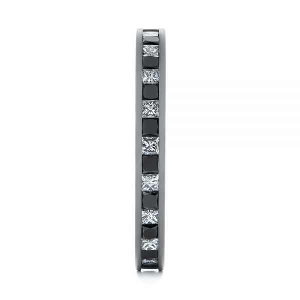 14k White Gold Custom Black And White Diamond Wedding Band - Side View - 104030