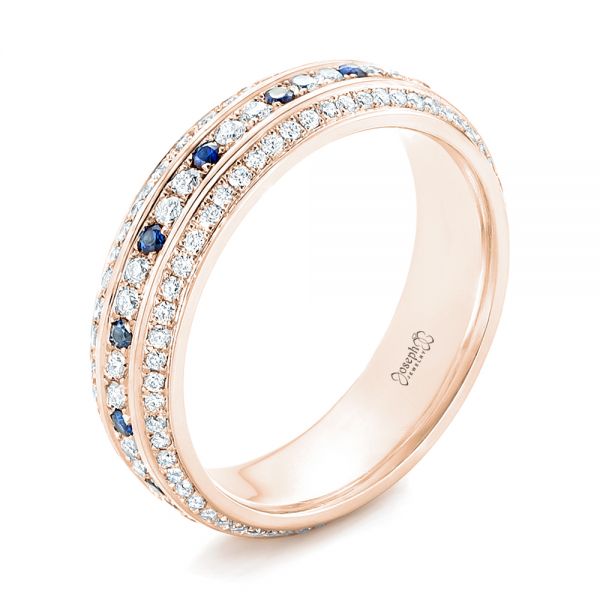 18k Rose Gold 18k Rose Gold Custom Blue Sapphire And Diamond Eternity Wedding Band - Three-Quarter View -  102798