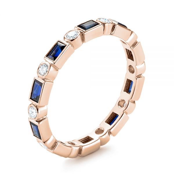 14k Rose Gold 14k Rose Gold Custom Blue Sapphire And Diamond Eternity Wedding Band - Three-Quarter View -  103217