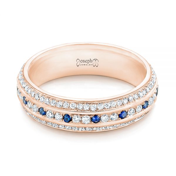 18k Rose Gold 18k Rose Gold Custom Blue Sapphire And Diamond Eternity Wedding Band - Flat View -  102798