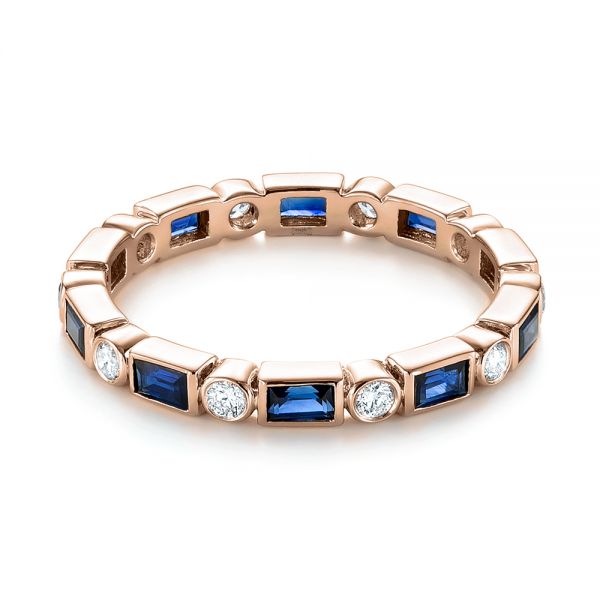 18k Rose Gold 18k Rose Gold Custom Blue Sapphire And Diamond Eternity Wedding Band - Flat View -  103217