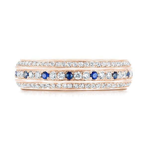 18k Rose Gold 18k Rose Gold Custom Blue Sapphire And Diamond Eternity Wedding Band - Top View -  102798