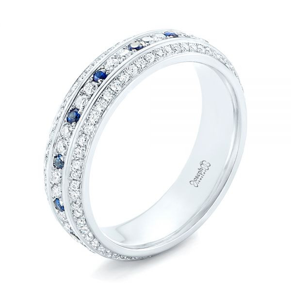 18k White Gold 18k White Gold Custom Blue Sapphire And Diamond Eternity Wedding Band - Three-Quarter View -  102798