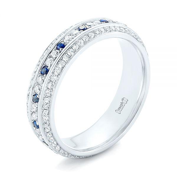 14k White Gold 14k White Gold Custom Blue Sapphire And Diamond Eternity Wedding Band - Three-Quarter View -  102798