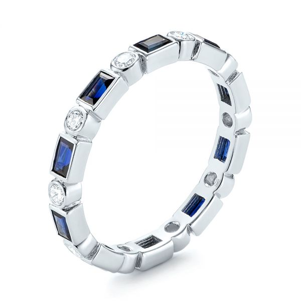 14k White Gold 14k White Gold Custom Blue Sapphire And Diamond Eternity Wedding Band - Three-Quarter View -  103217