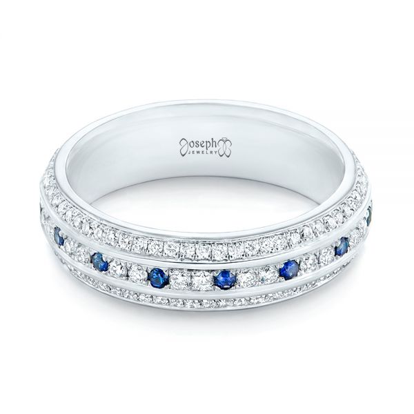 18k White Gold 18k White Gold Custom Blue Sapphire And Diamond Eternity Wedding Band - Flat View -  102798