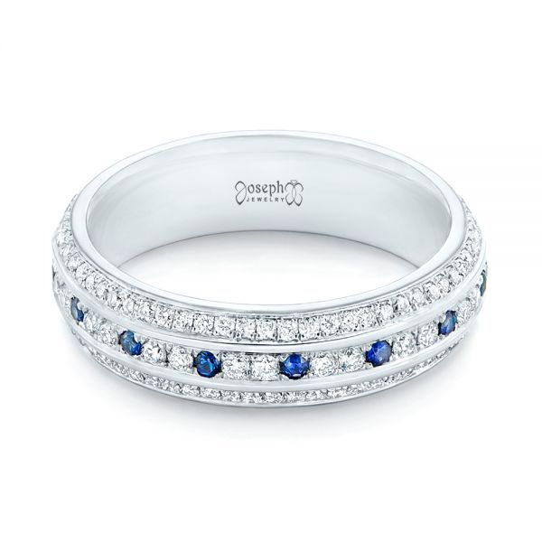 14k White Gold 14k White Gold Custom Blue Sapphire And Diamond Eternity Wedding Band - Flat View -  102798