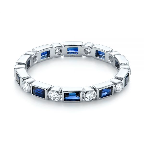 Platinum Custom Blue Sapphire And Diamond Eternity Wedding Band - Flat View - 103217
