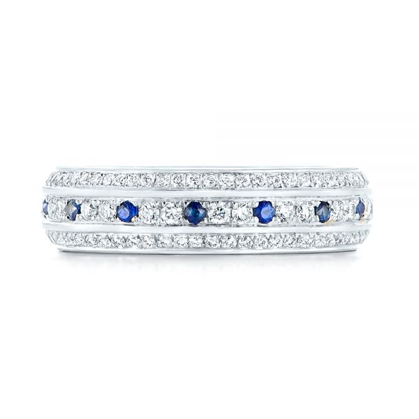18k White Gold 18k White Gold Custom Blue Sapphire And Diamond Eternity Wedding Band - Top View -  102798