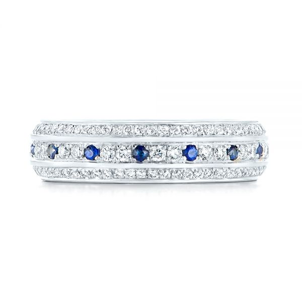 14k White Gold 14k White Gold Custom Blue Sapphire And Diamond Eternity Wedding Band - Top View -  102798