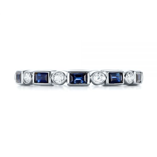 Platinum Custom Blue Sapphire And Diamond Eternity Wedding Band - Top View - 103217