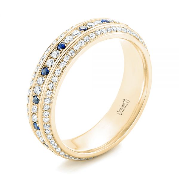 18k Yellow Gold 18k Yellow Gold Custom Blue Sapphire And Diamond Eternity Wedding Band - Three-Quarter View -  102798