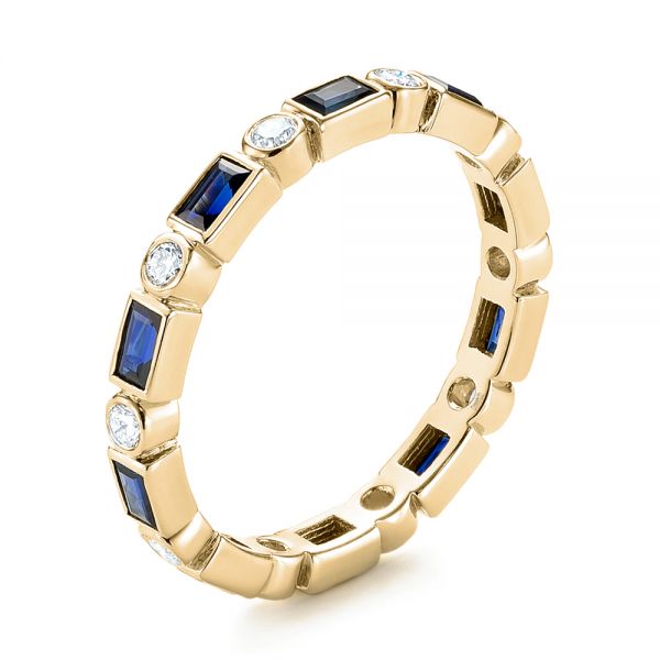 18k Yellow Gold 18k Yellow Gold Custom Blue Sapphire And Diamond Eternity Wedding Band - Three-Quarter View -  103217