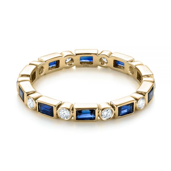 18k Yellow Gold 18k Yellow Gold Custom Blue Sapphire And Diamond Eternity Wedding Band - Flat View -  103217