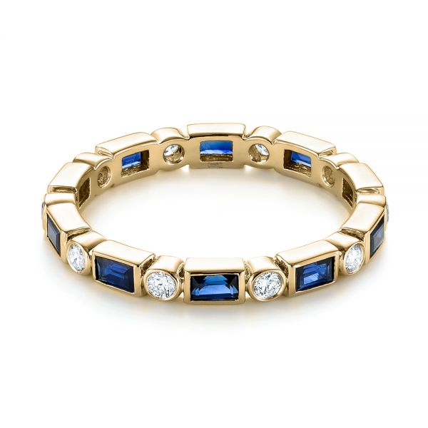 14k Yellow Gold 14k Yellow Gold Custom Blue Sapphire And Diamond Eternity Wedding Band - Flat View -  103217