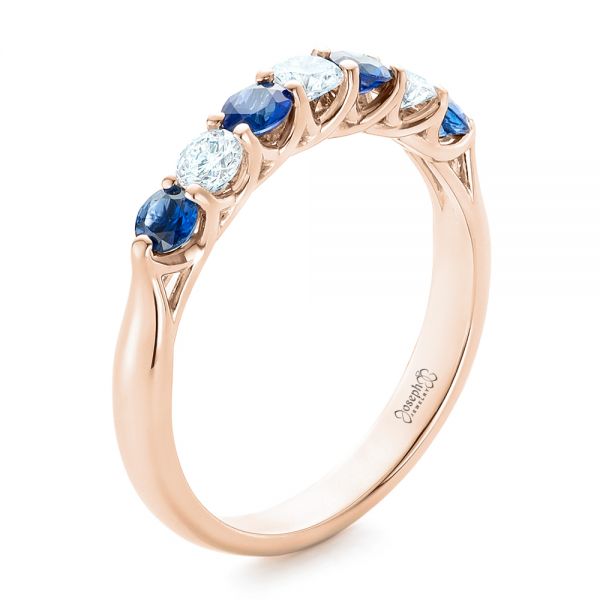 18k Rose Gold 18k Rose Gold Custom Blue Sapphire And Diamond Wedding Band - Three-Quarter View -  102404