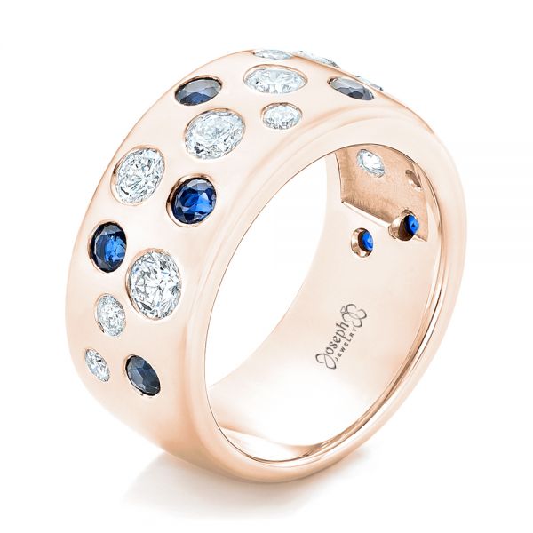 18k Rose Gold 18k Rose Gold Custom Blue Sapphire And Diamond Wedding Band - Three-Quarter View -  102697