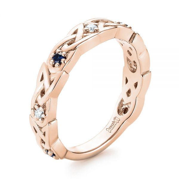 14k Rose Gold 14k Rose Gold Custom Blue Sapphire And Diamond Wedding Band - Three-Quarter View - 103440