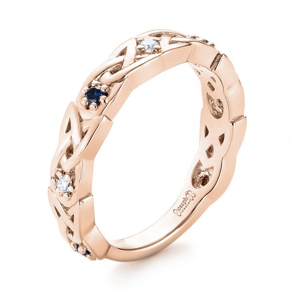 14k Rose Gold 14k Rose Gold Custom Blue Sapphire And Diamond Wedding Band - Three-Quarter View -  103440