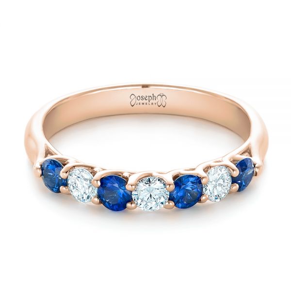 14k Rose Gold 14k Rose Gold Custom Blue Sapphire And Diamond Wedding Band - Flat View -  102404