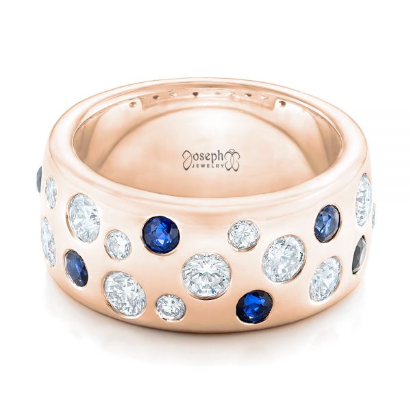 18k Rose Gold 18k Rose Gold Custom Blue Sapphire And Diamond Wedding Band - Flat View -  102697