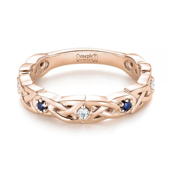 18k Rose Gold 18k Rose Gold Custom Blue Sapphire And Diamond Wedding Band - Flat View -  103440