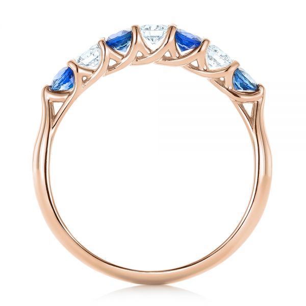 18k Rose Gold 18k Rose Gold Custom Blue Sapphire And Diamond Wedding Band - Front View -  102404