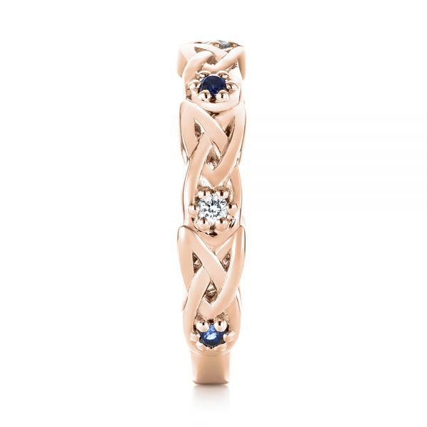 14k Rose Gold 14k Rose Gold Custom Blue Sapphire And Diamond Wedding Band - Side View - 103440