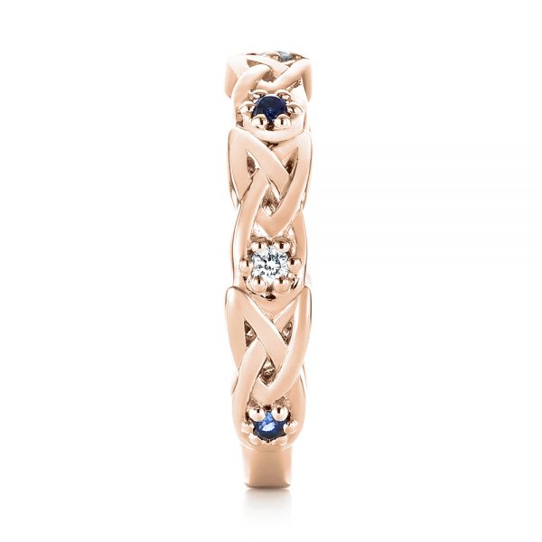 14k Rose Gold 14k Rose Gold Custom Blue Sapphire And Diamond Wedding Band - Side View -  103440