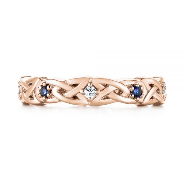 18k Rose Gold 18k Rose Gold Custom Blue Sapphire And Diamond Wedding Band - Top View -  103440
