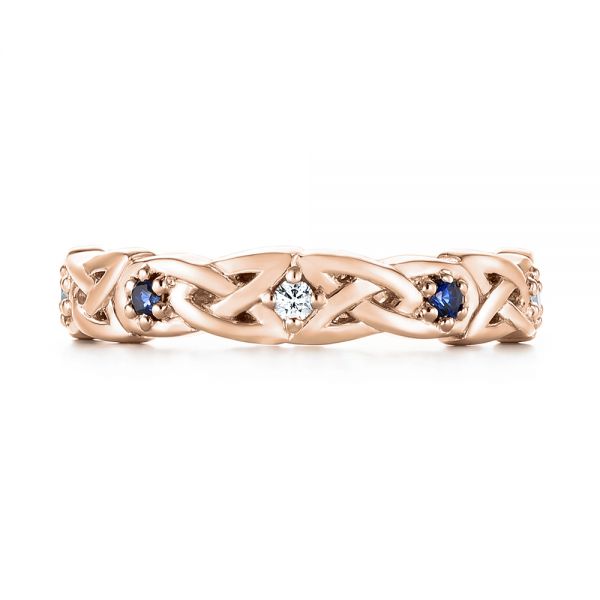 14k Rose Gold 14k Rose Gold Custom Blue Sapphire And Diamond Wedding Band - Top View - 103440