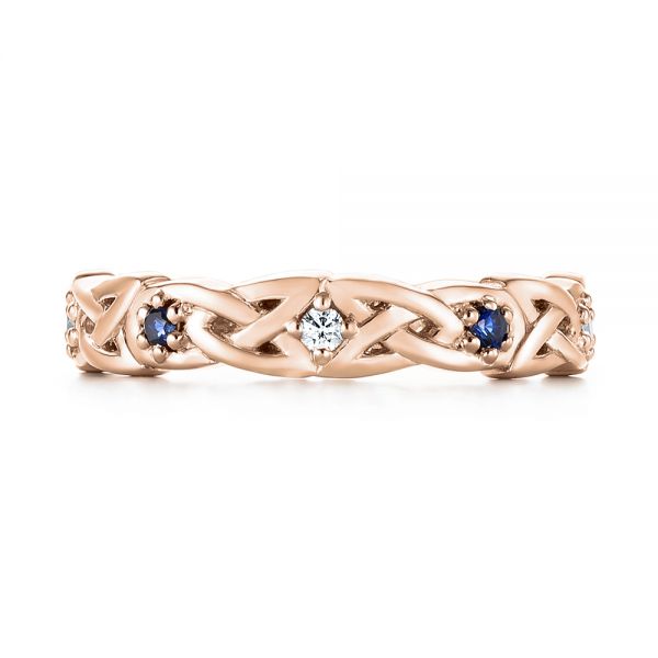 14k Rose Gold 14k Rose Gold Custom Blue Sapphire And Diamond Wedding Band - Top View -  103440