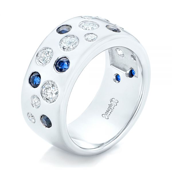  Platinum Platinum Custom Blue Sapphire And Diamond Wedding Band - Three-Quarter View -  102697