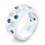 14k White Gold Custom Blue Sapphire And Diamond Wedding Band - Three-Quarter View -  102697 - Thumbnail