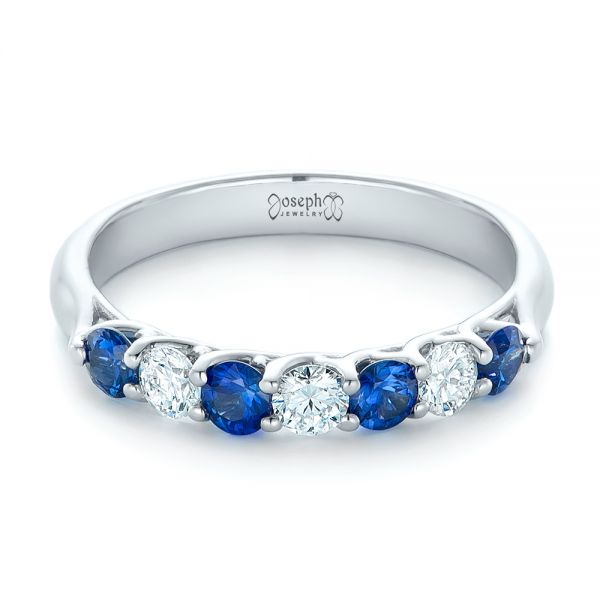  Platinum Custom Blue Sapphire And Diamond Wedding Band - Flat View -  102404