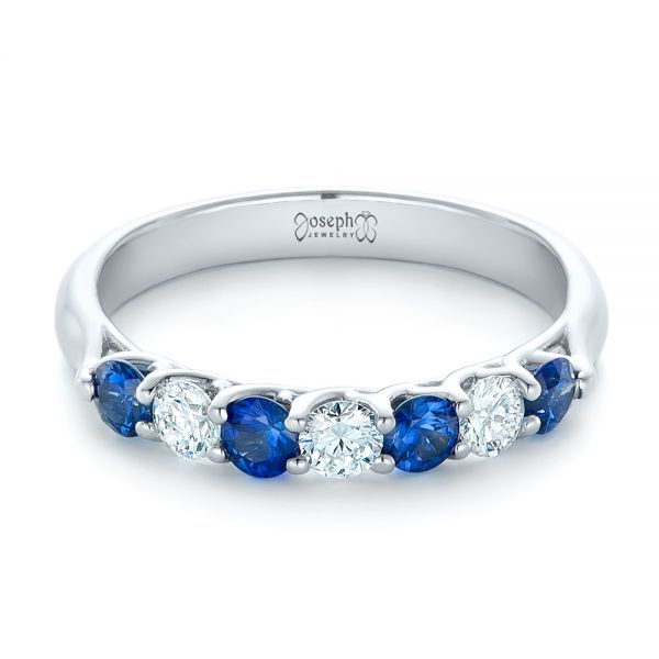 Platinum Custom Blue Sapphire And Diamond Wedding Band - Flat View - 102404