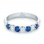  Platinum Custom Blue Sapphire And Diamond Wedding Band - Flat View -  102404 - Thumbnail