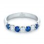 14k White Gold 14k White Gold Custom Blue Sapphire And Diamond Wedding Band - Flat View -  102404 - Thumbnail