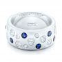 14k White Gold Custom Blue Sapphire And Diamond Wedding Band - Flat View -  102697 - Thumbnail