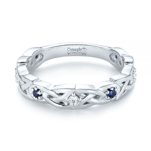 14k White Gold 14k White Gold Custom Blue Sapphire And Diamond Wedding Band - Flat View -  103440