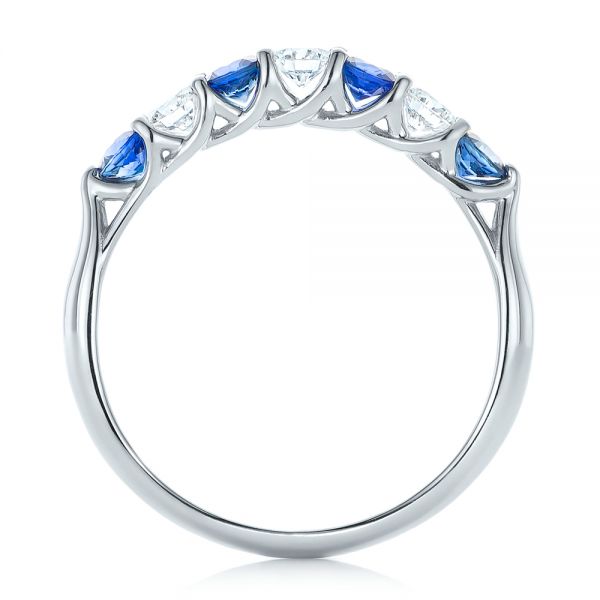 Platinum Custom Blue Sapphire And Diamond Wedding Band - Front View - 102404
