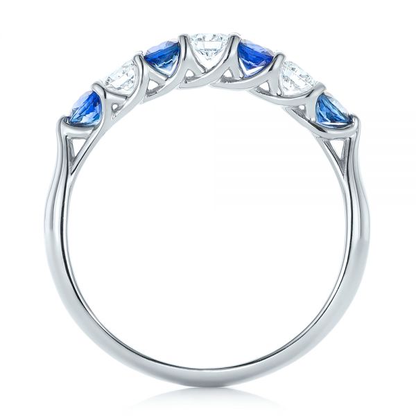 14k White Gold 14k White Gold Custom Blue Sapphire And Diamond Wedding Band - Front View -  102404