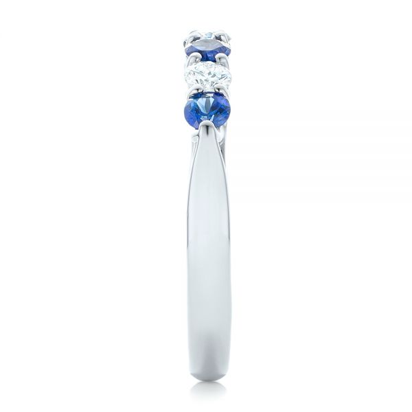 Platinum Custom Blue Sapphire And Diamond Wedding Band - Side View - 102404