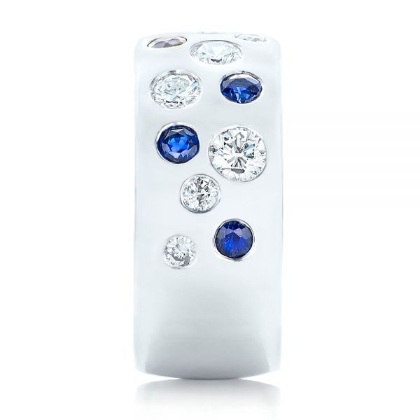 14k White Gold Custom Blue Sapphire And Diamond Wedding Band - Side View -  102697